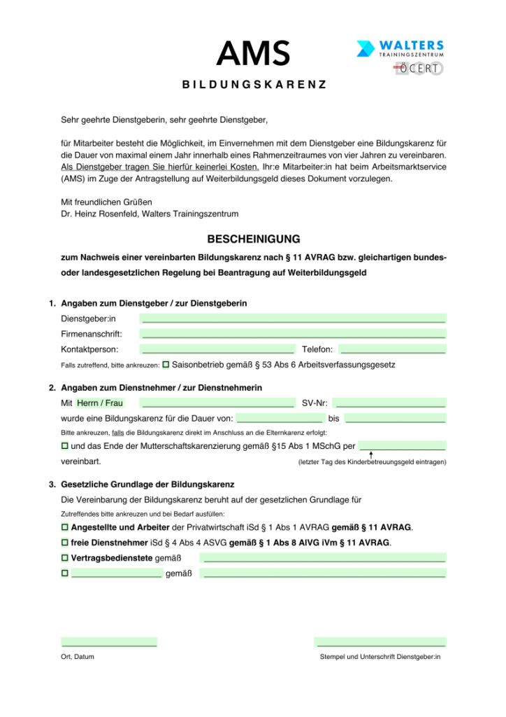 AMS Bescheinigung vom Arbeitgeber